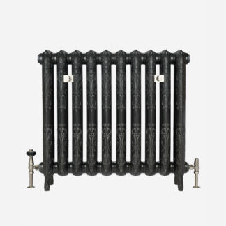 Rococo II cast iron radiator in Black Iron with Satin Nickel accessories