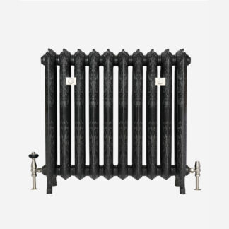 Rococo III cast iron radiator in Black Iron with Satin Nickel accessories